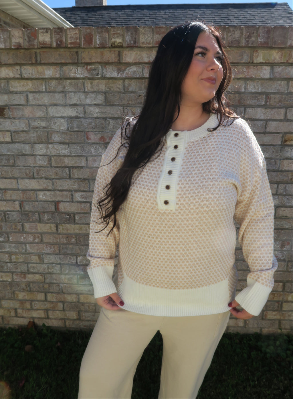Ribbed Button Drop Sweater
