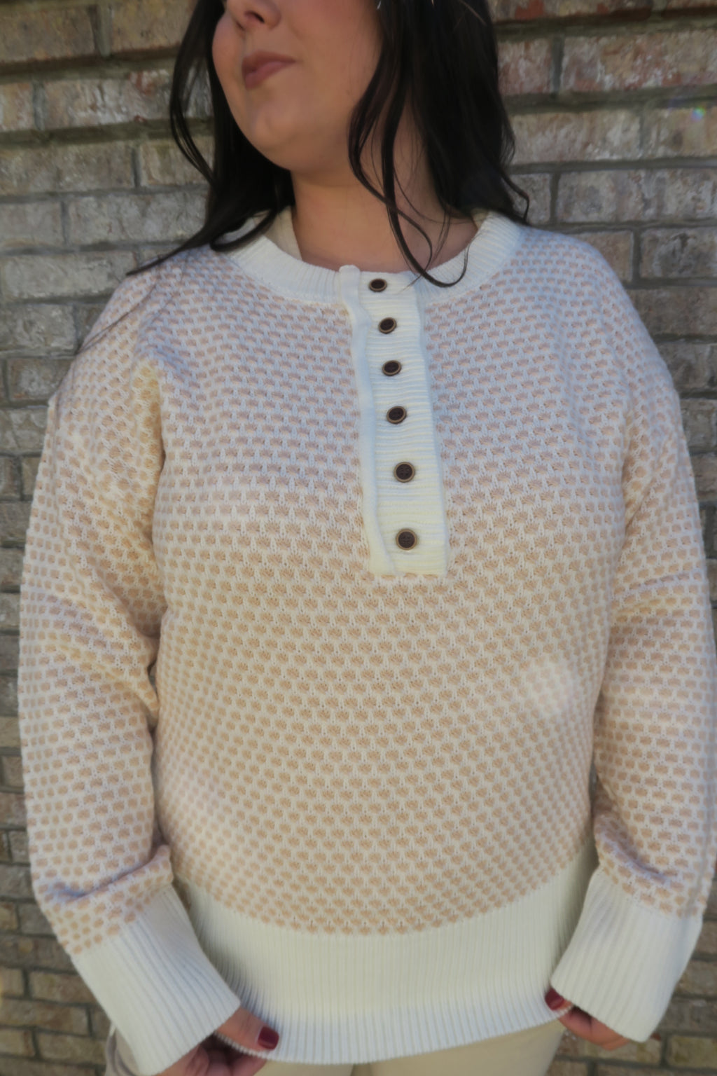 Ribbed Button Drop Sweater