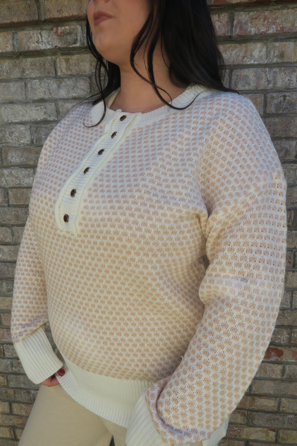 Ribbed Button Drop Sweater